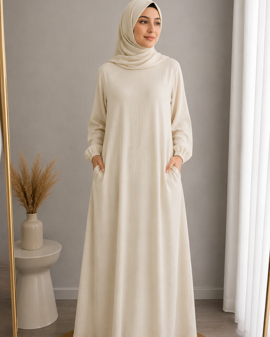 Essential Cotton Abaya- Vanilla Cream