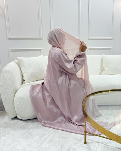 Rose Organza Abaya-Dusty Pink Size