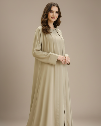 Essential two- Piece Abaya Set-Sand beige