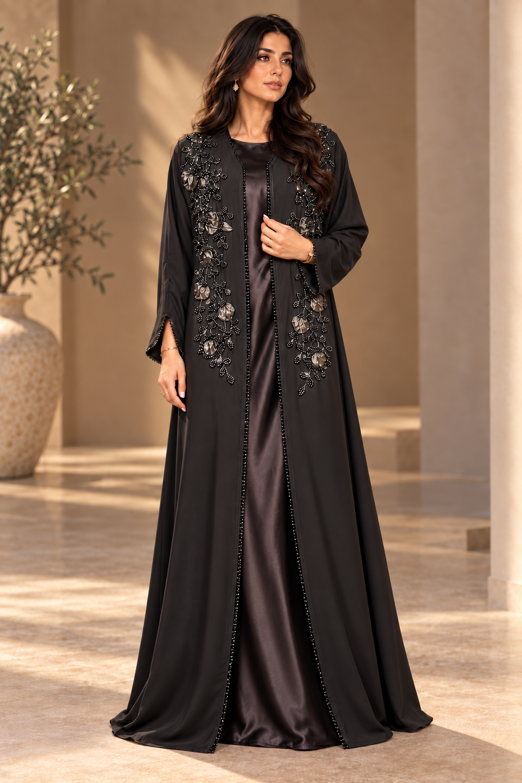 Midnight Embroidered Abaya- Jet Black