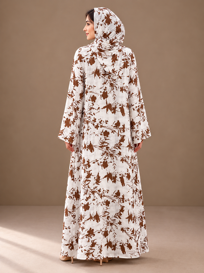 Printed Abaya- Coffee Blossom