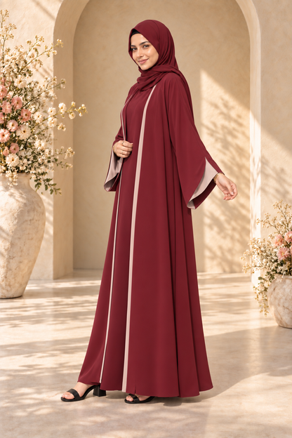 Reversible Abaya- Cherry/beige