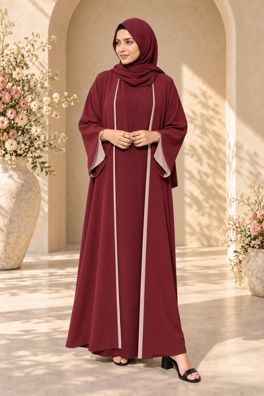 Reversible Abaya- Cherry/beige