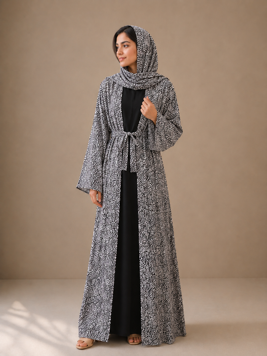 Printed Abaya- Leopard Latte