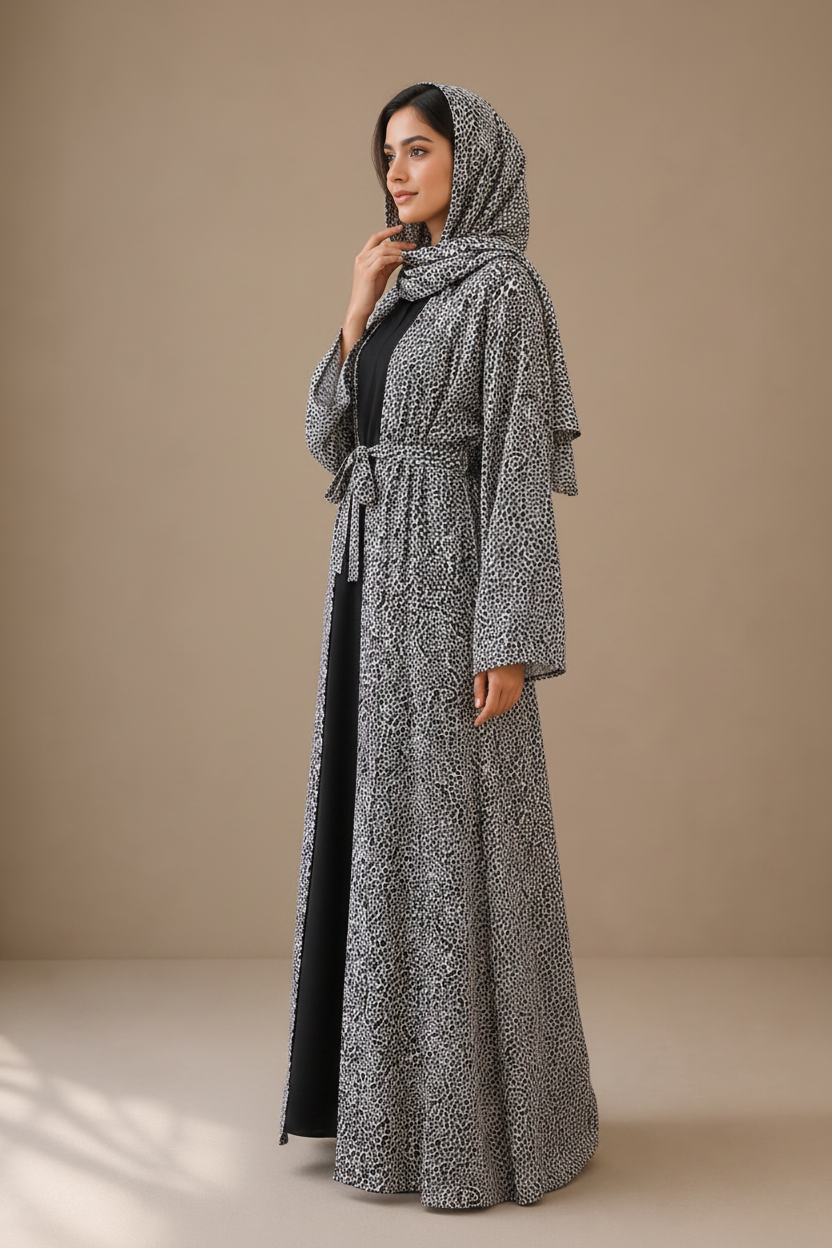 Printed Abaya- Leopard Latte