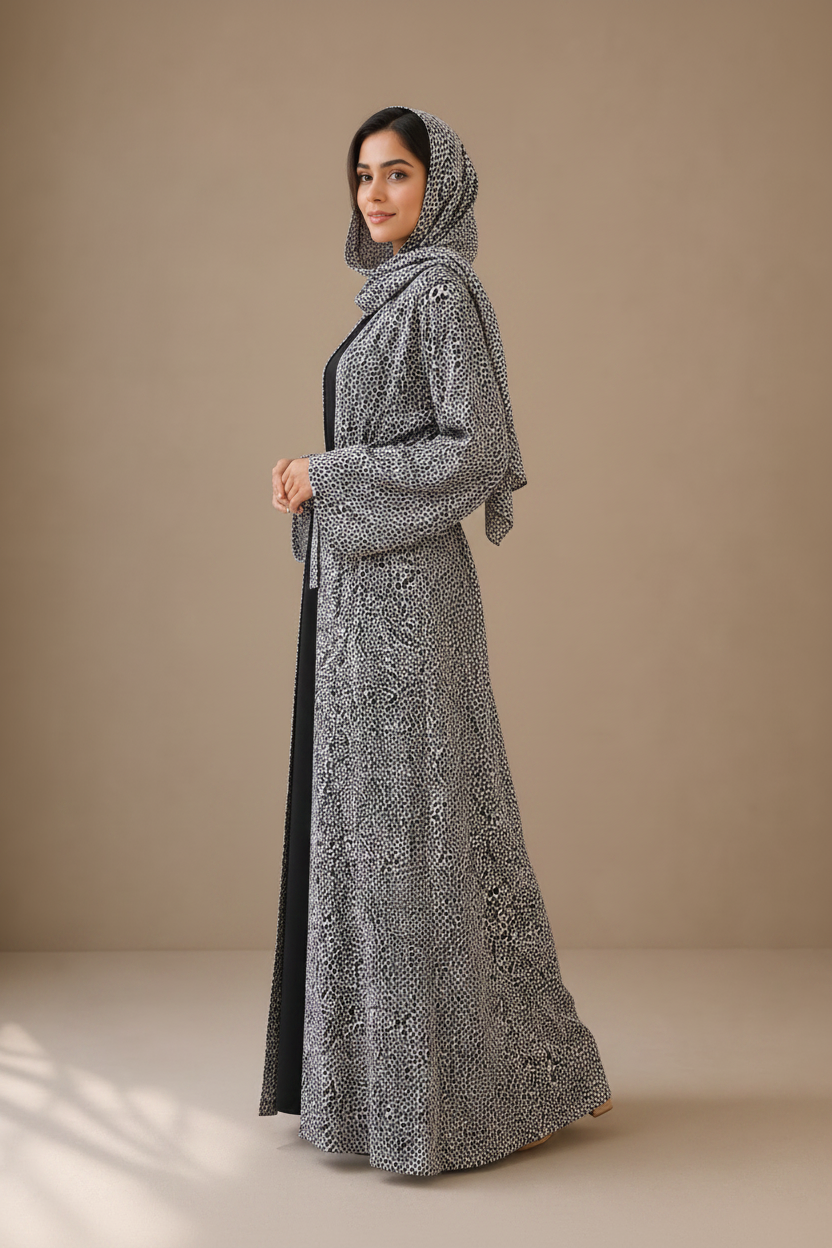 Printed Abaya- Leopard Latte