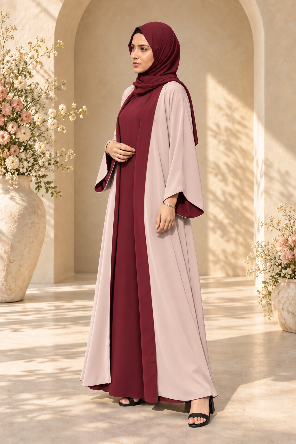 Reversible Abaya- Cherry/beige