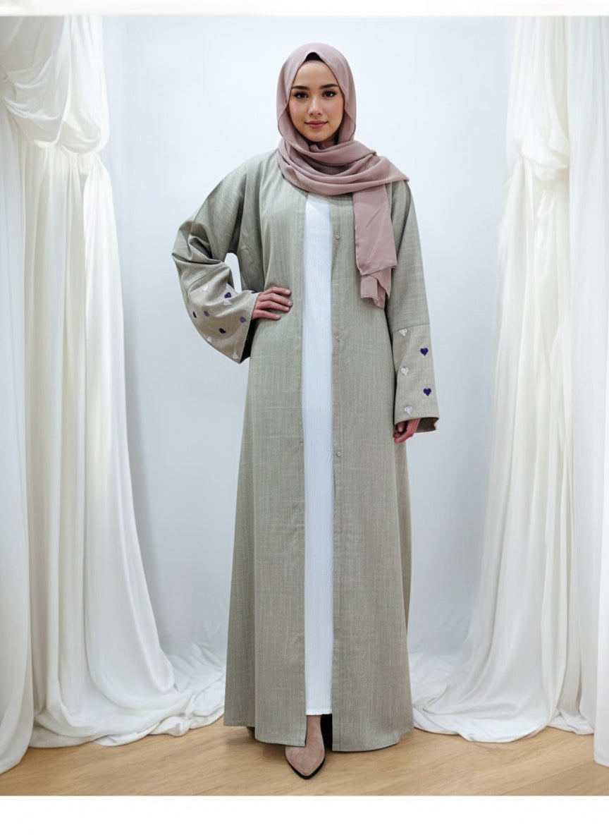 Moon Abaya- Beige with 💜 heart