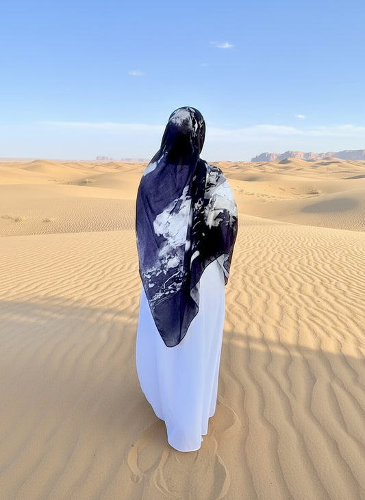 Printed Modal Hijab-Midnight Marble
