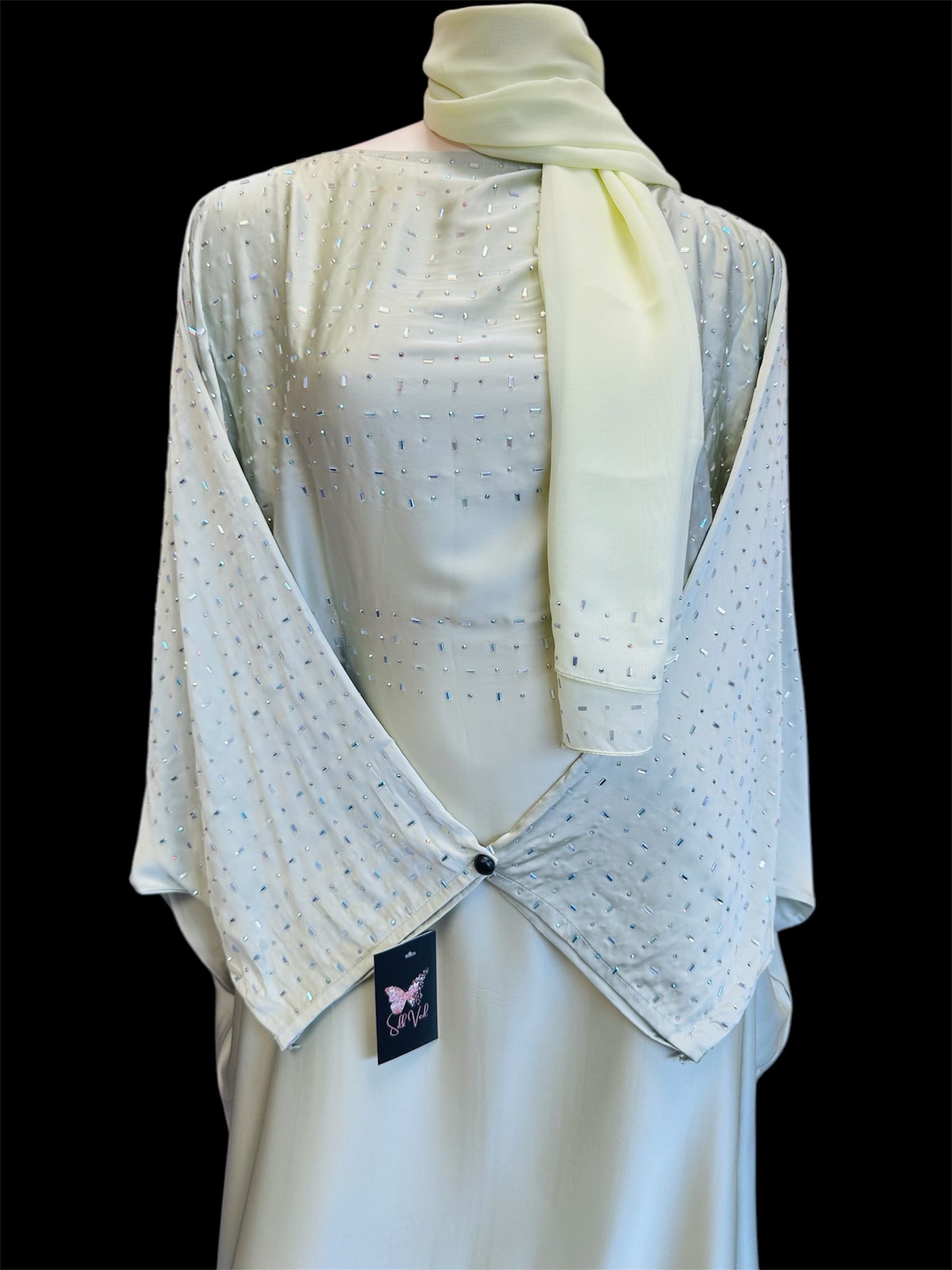 Butterfly Silk Abaya- Pistachio Green
