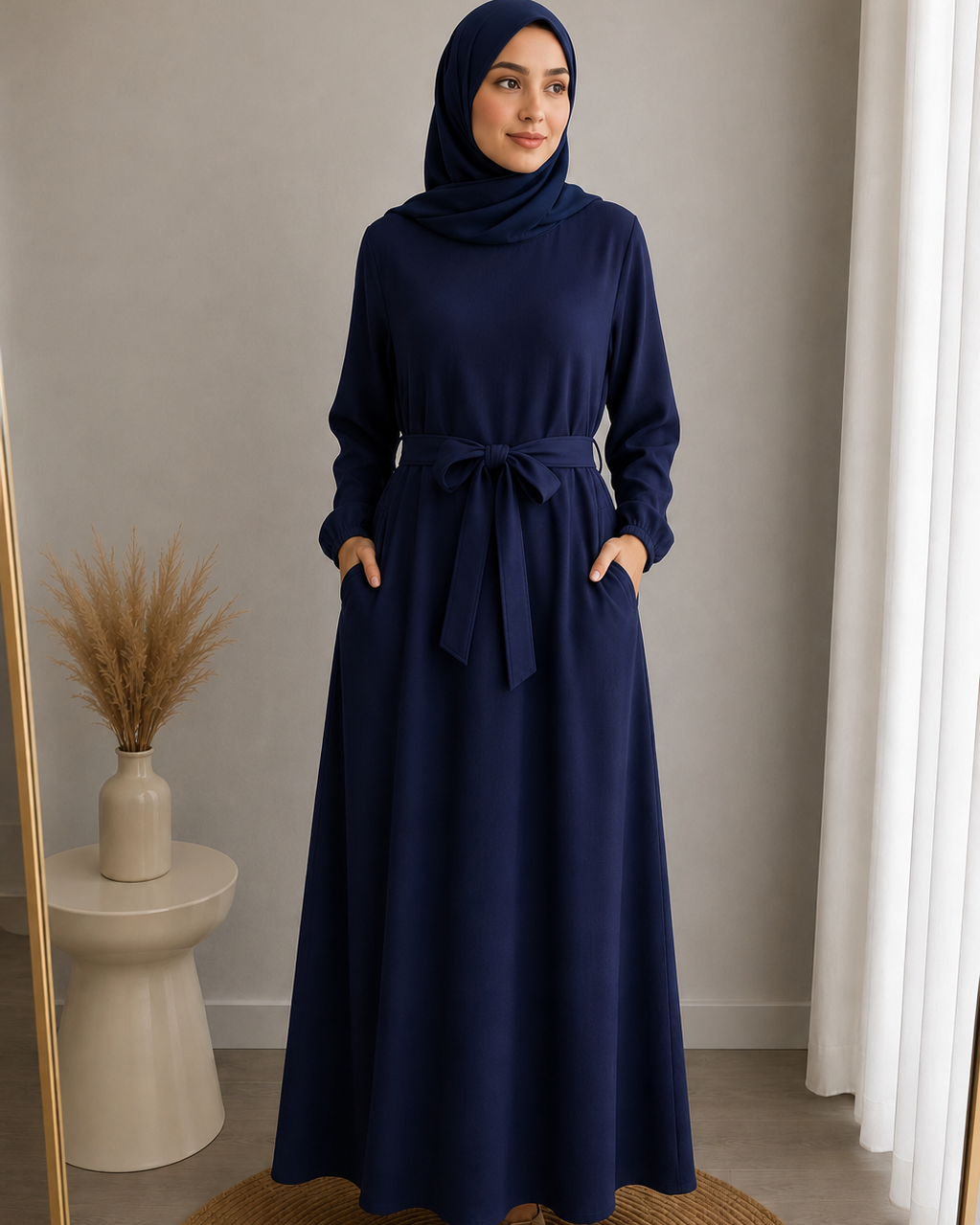 Essential Cotton Abaya-Navy Blue