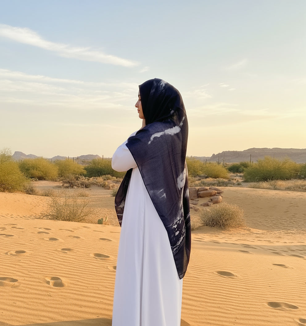 Printed Modal Hijab-Midnight Marble