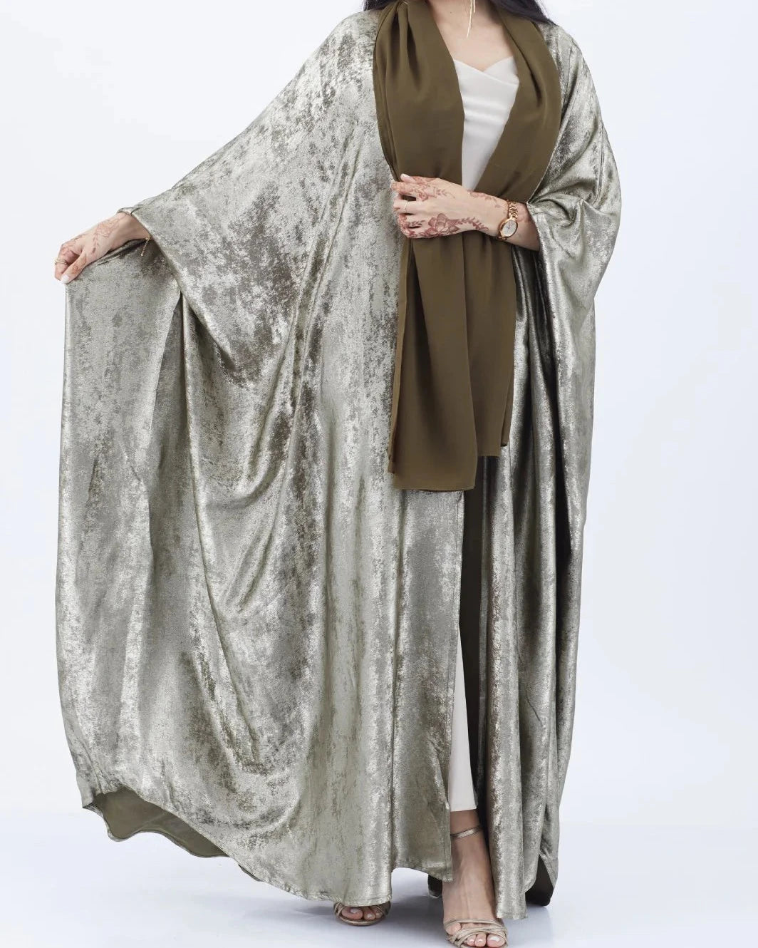 Shimmer Shrug Abaya-Olive