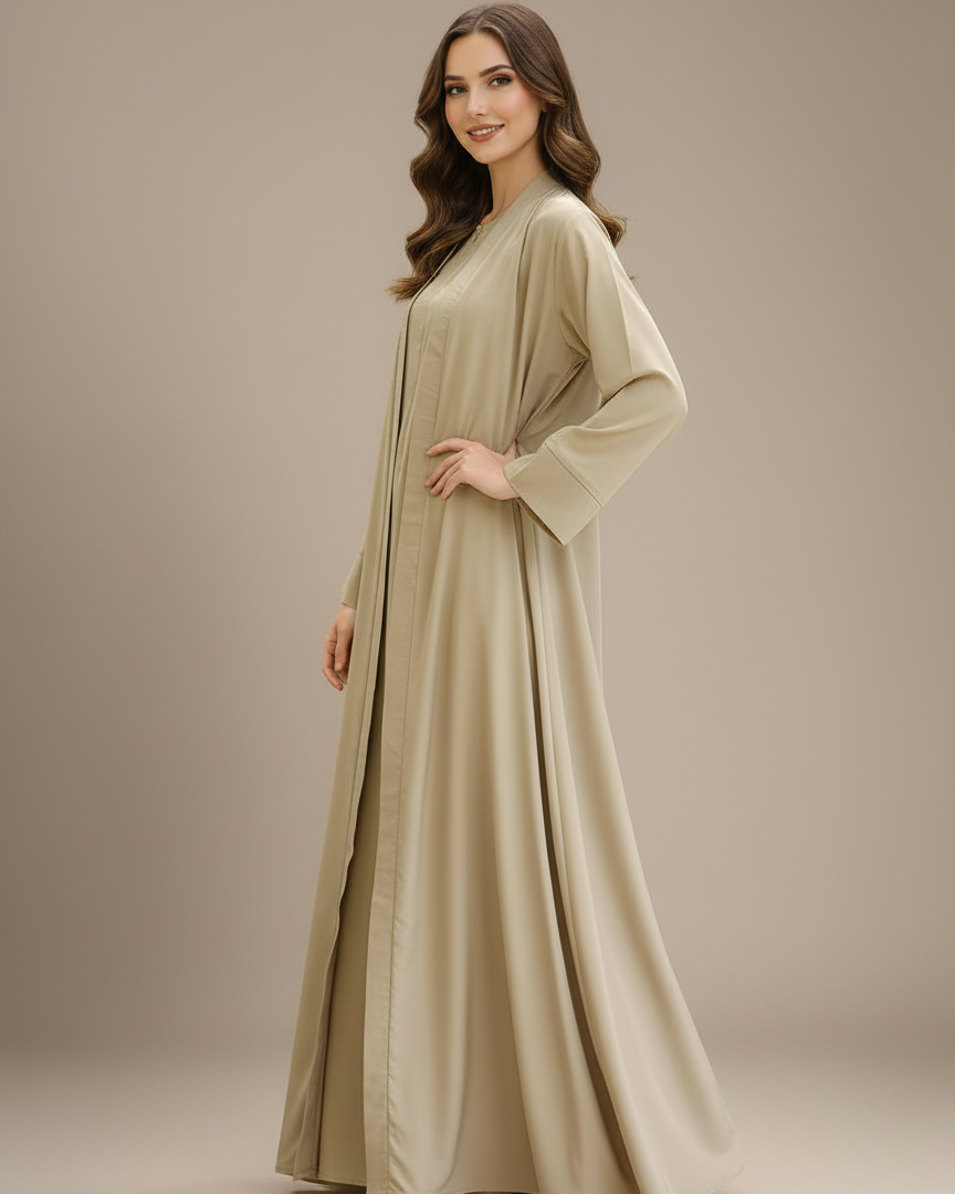 Essential two- Piece Abaya Set-Sand beige
