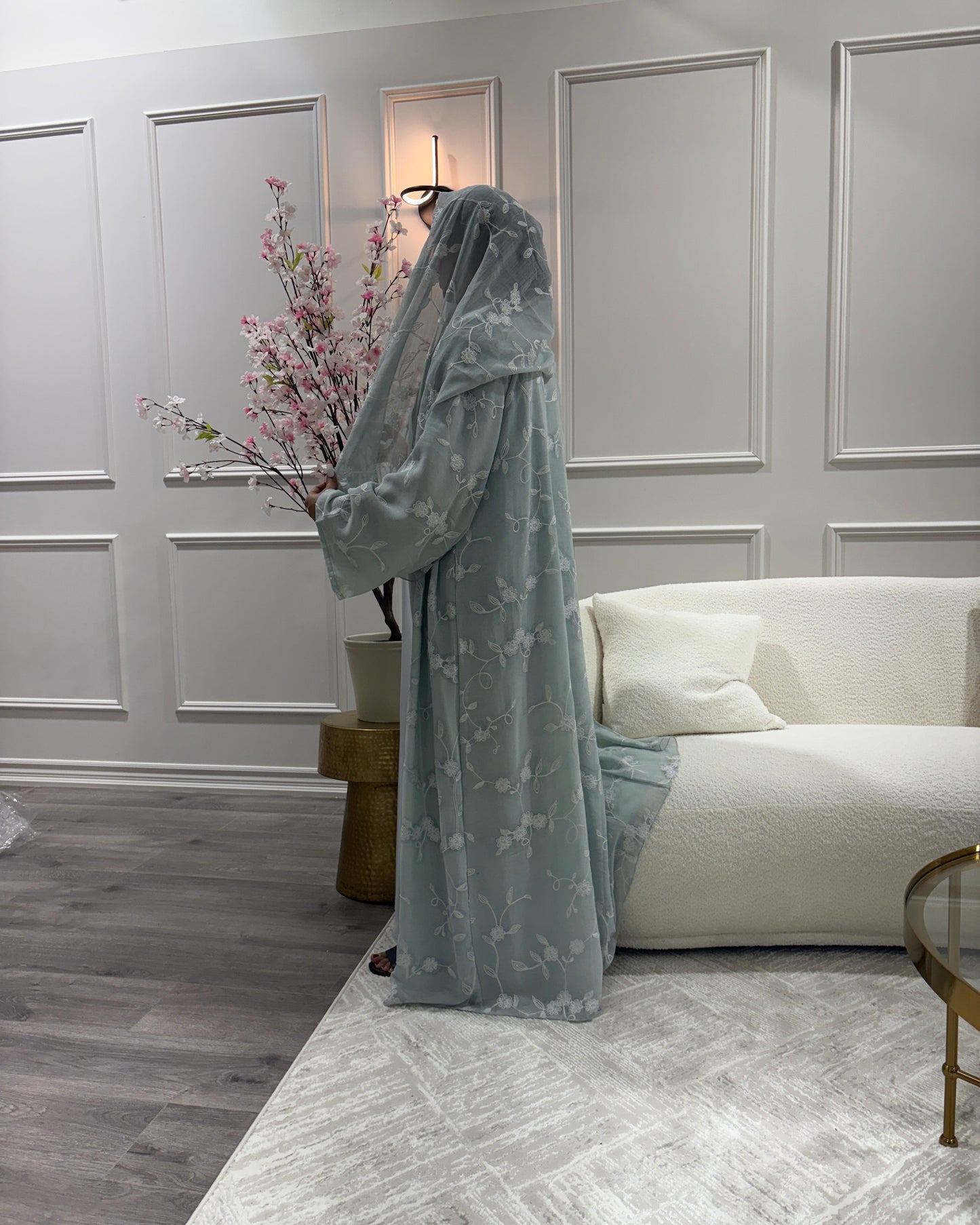 Powder Blue Paisley- Embroidered Abaya