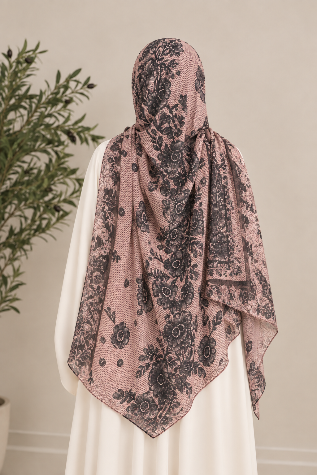 Printed Bamboo Modal Hijab- Wild Rose