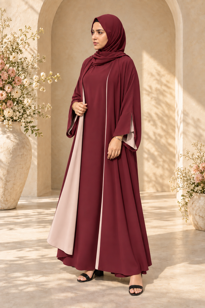 Reversible Abaya- Cherry/beige
