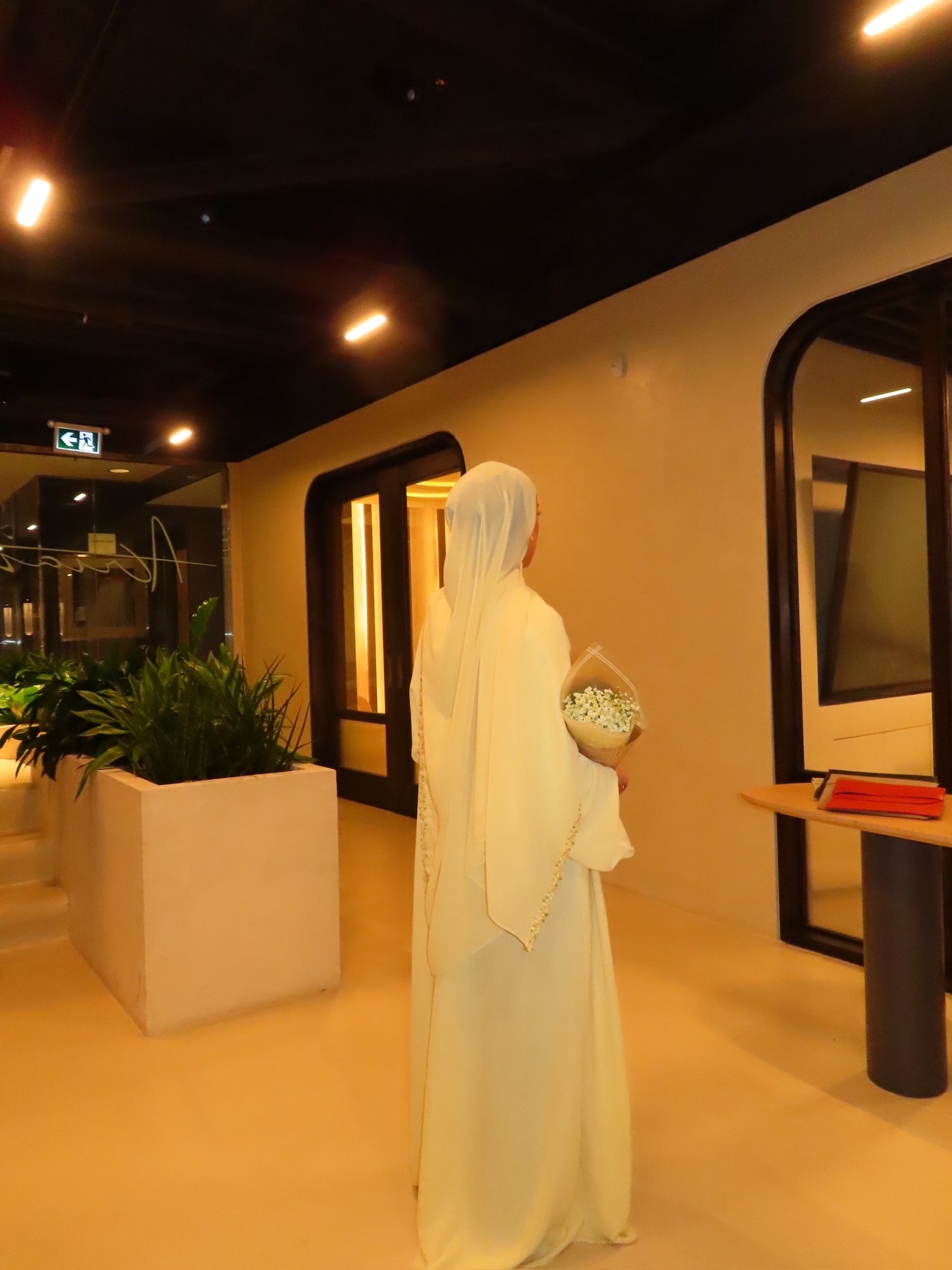 Floral Lace abaya-Butter Yellow