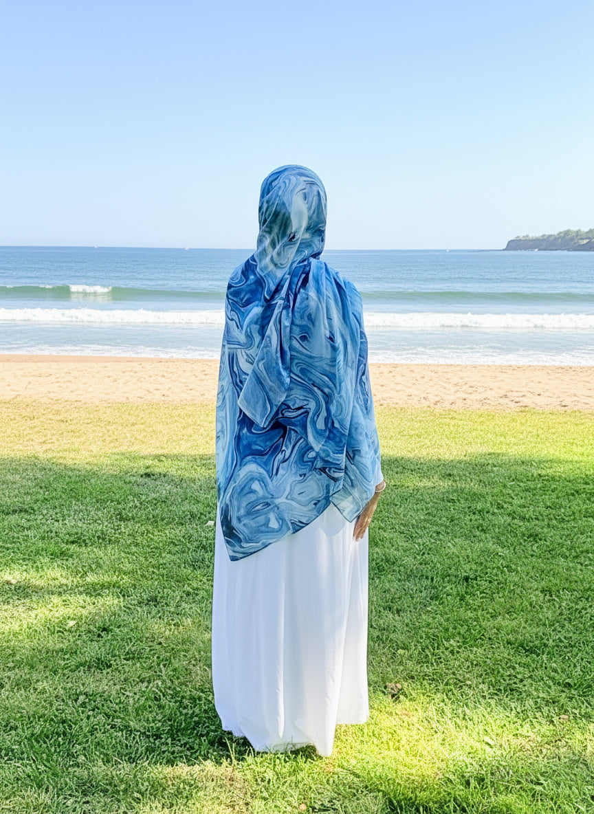 Printed Modal hijab-Ocean Blue