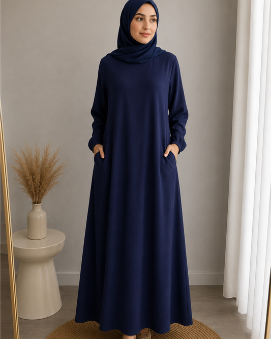 Essential Cotton Abaya-Navy Blue