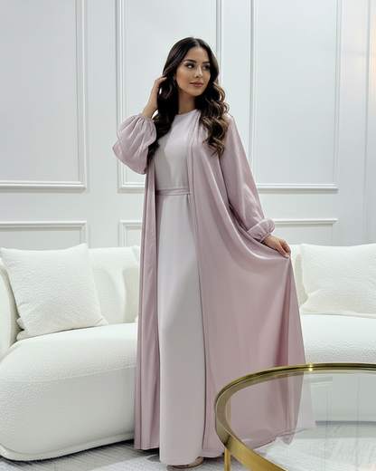 Rose Organza Abaya-Dusty Pink Size