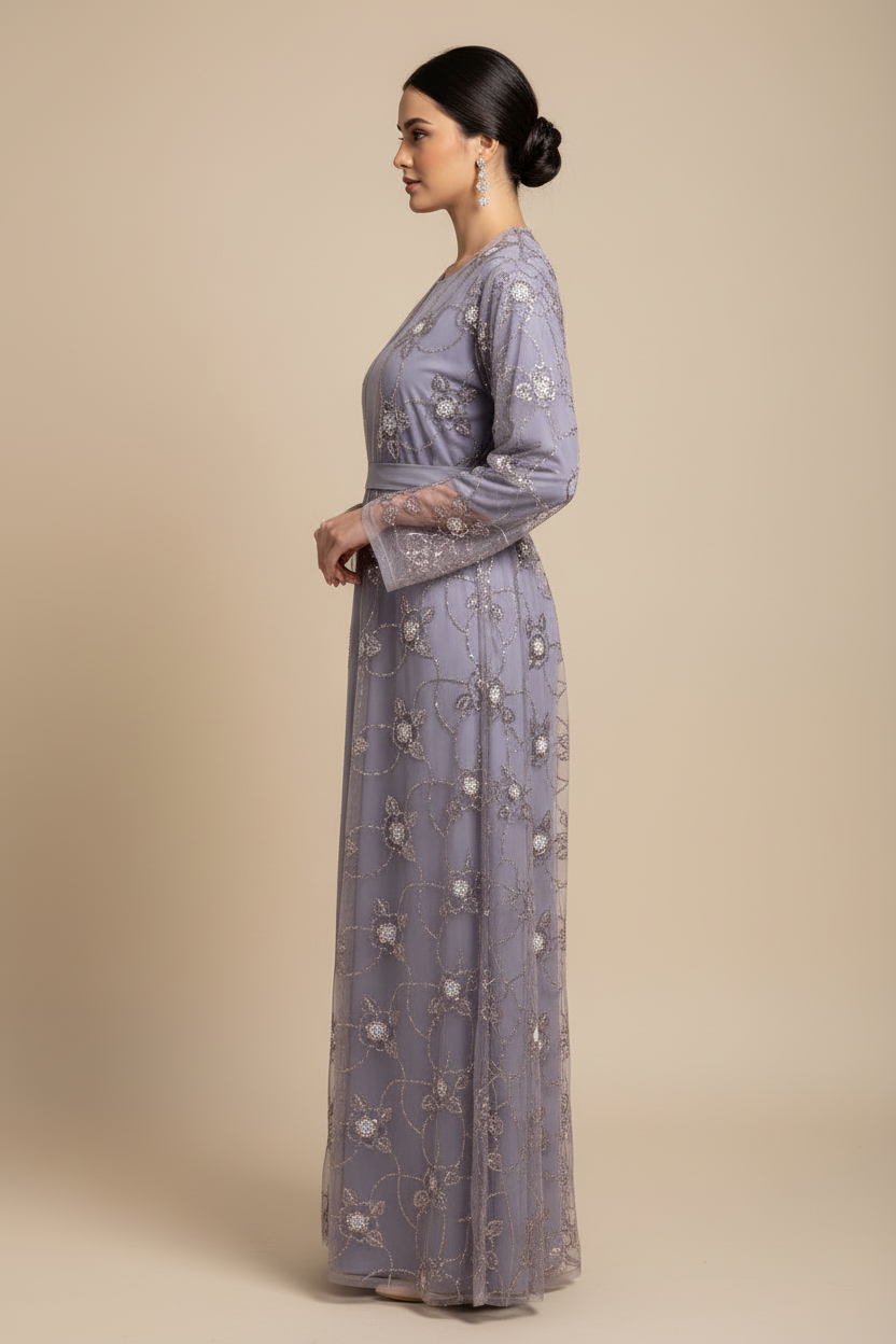Celestial bloom abaya-Lavender