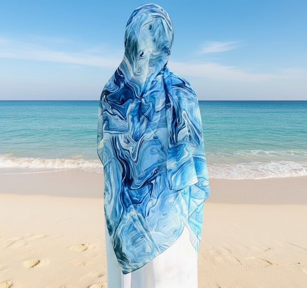Printed Modal hijab-Ocean Blue