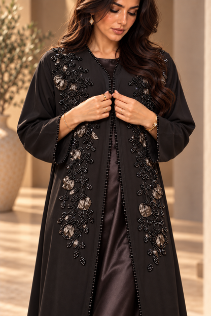 Midnight Embroidered Abaya- Jet Black