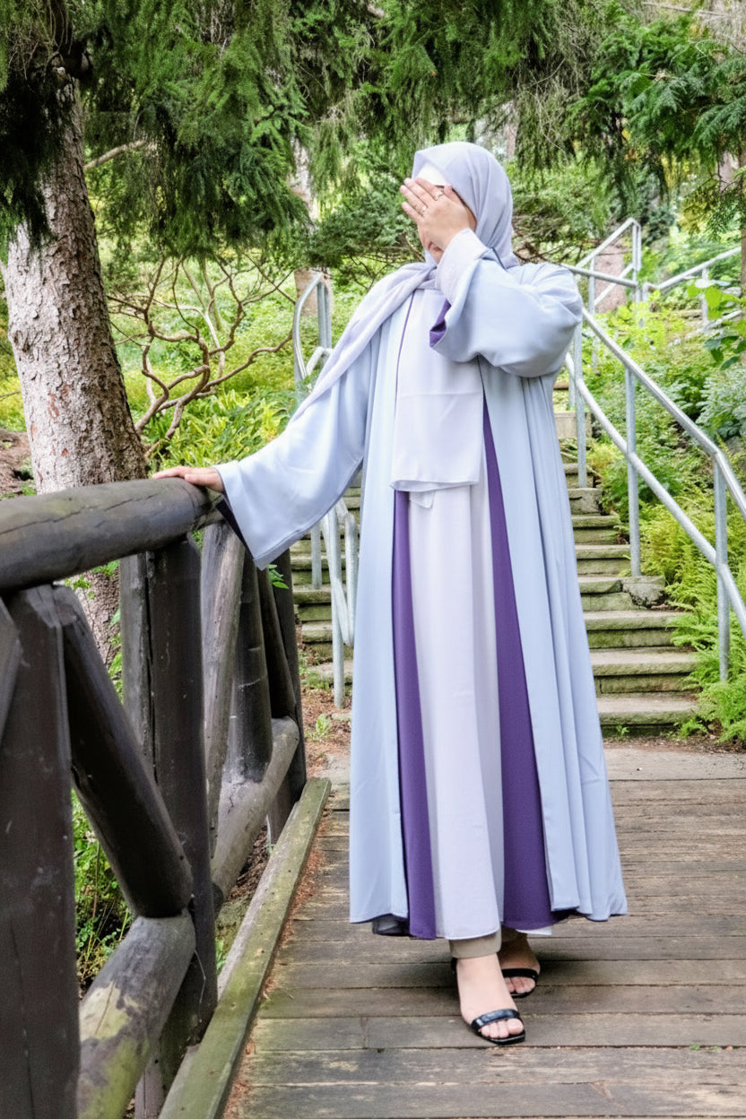 Reversible Abaya in Plum Purple & Dove grey