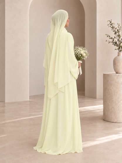 Floral Lace Abaya- Butter Yellow