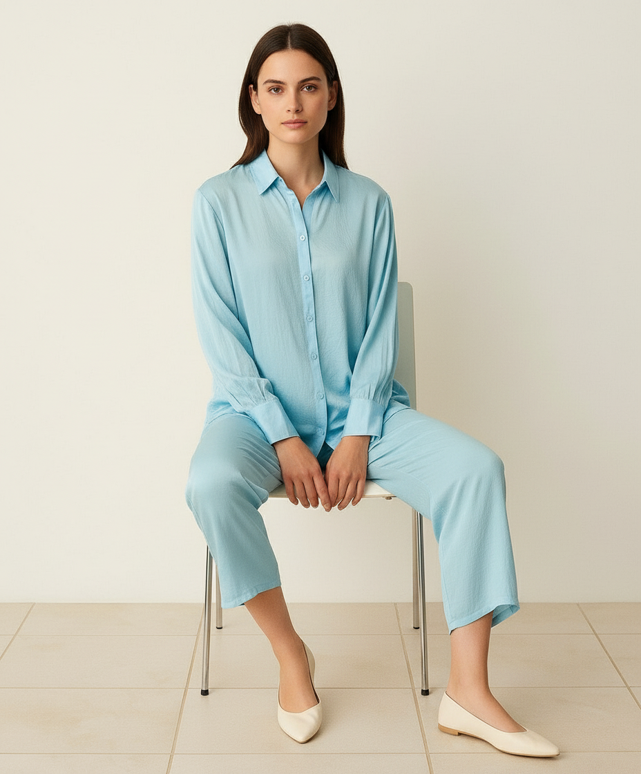 Sky-Blue Relaxed Fit Shirt and Pant Set