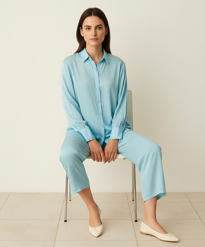 Sky-Blue Relaxed Fit Shirt and Pant Set