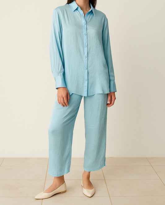 Sky-Blue Relaxed Fit Shirt and Pant Set