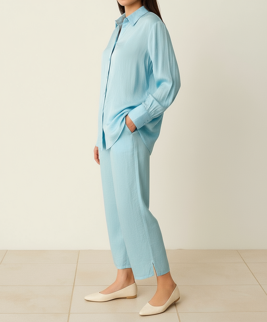 Sky-Blue Relaxed Fit Shirt and Pant Set