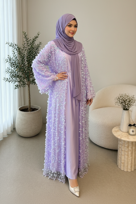 Butterfly Bloom Abaya-Lavender
