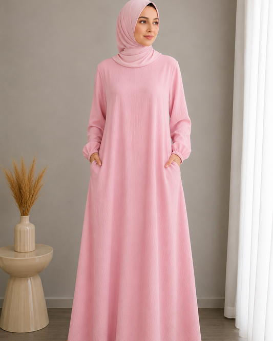 Essential Cotton Abaya-Baby Pink