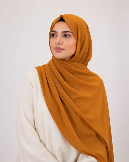 Premium Chiffon Hijab- Golden Mustard
