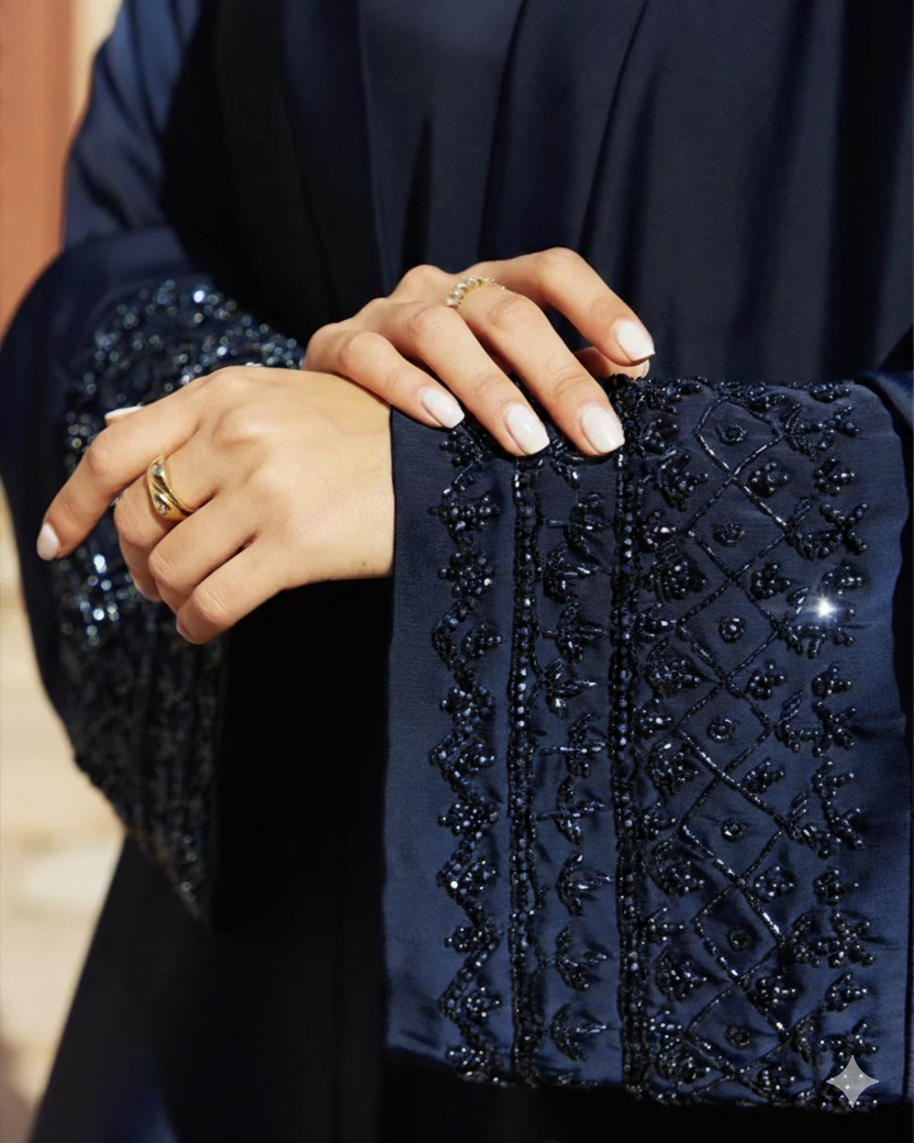 Hand Embroidery Abaya- Navy blue
