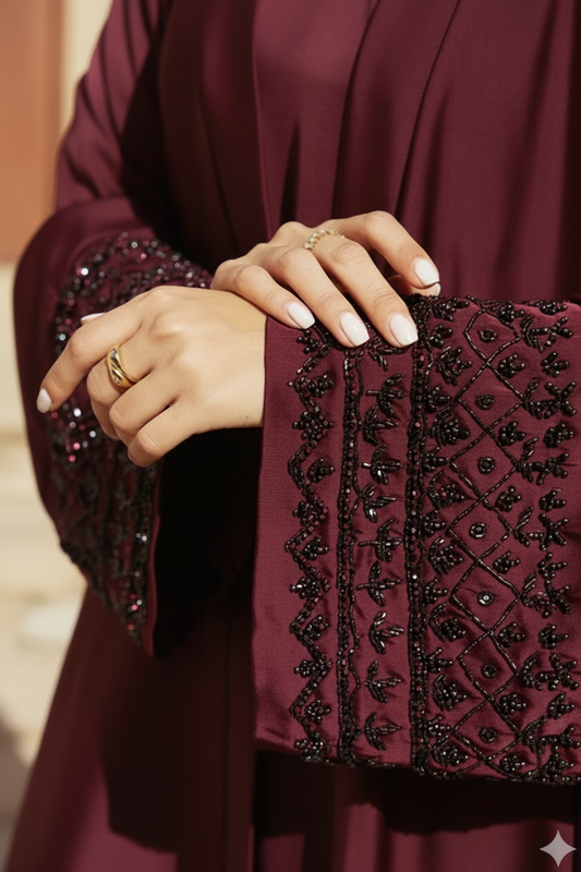 Hand Embroidery Abaya- Cherry