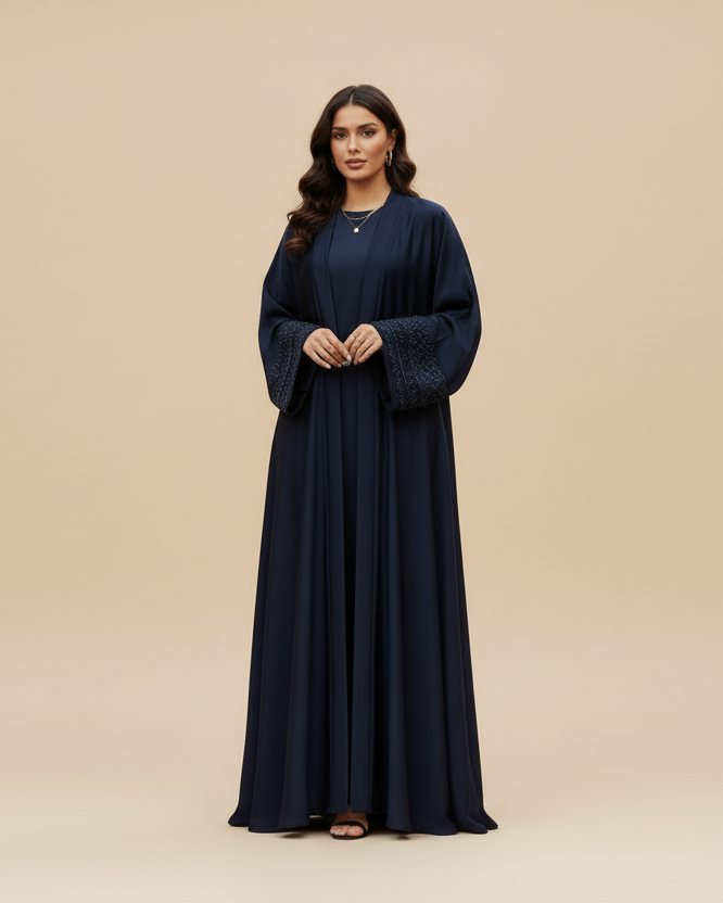 Hand Embroidery Abaya- Navy blue