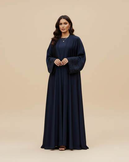 Hand Embroidery Abaya- Navy blue