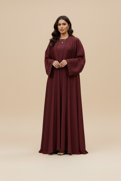 Hand Embroidery Abaya- Cherry
