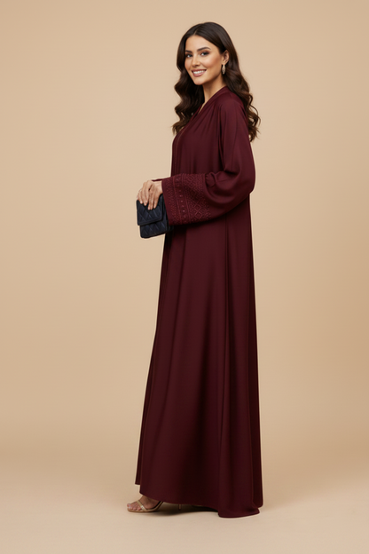 Hand Embroidery Abaya- Cherry