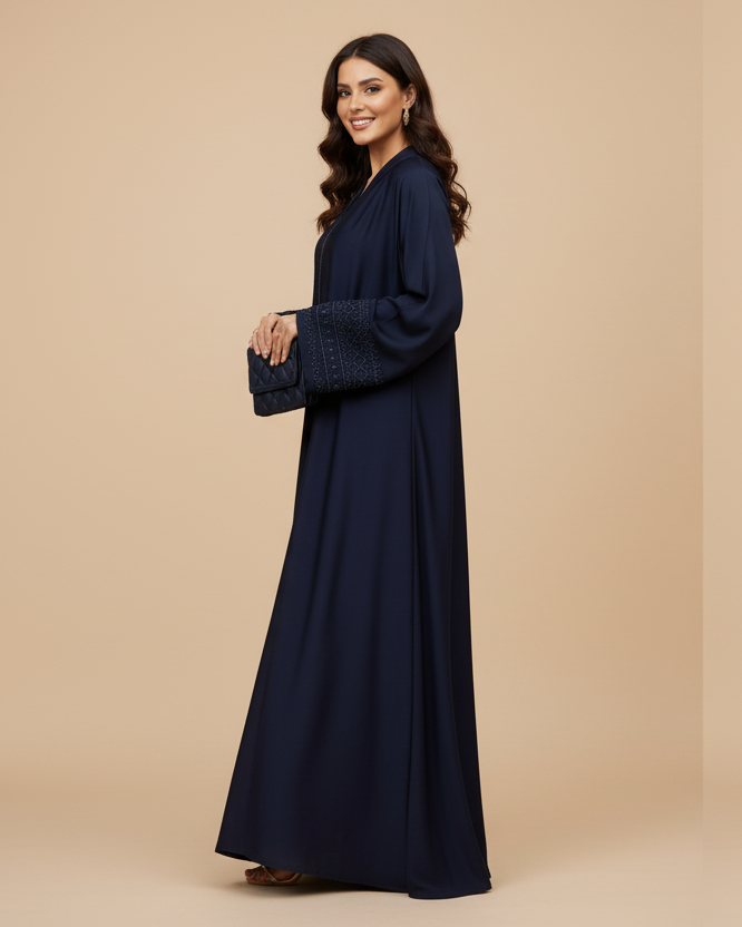 Hand Embroidery Abaya- Navy blue