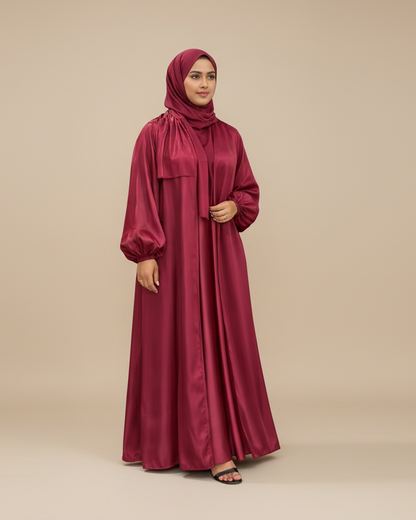 Rose Organza Abaya-Cherry