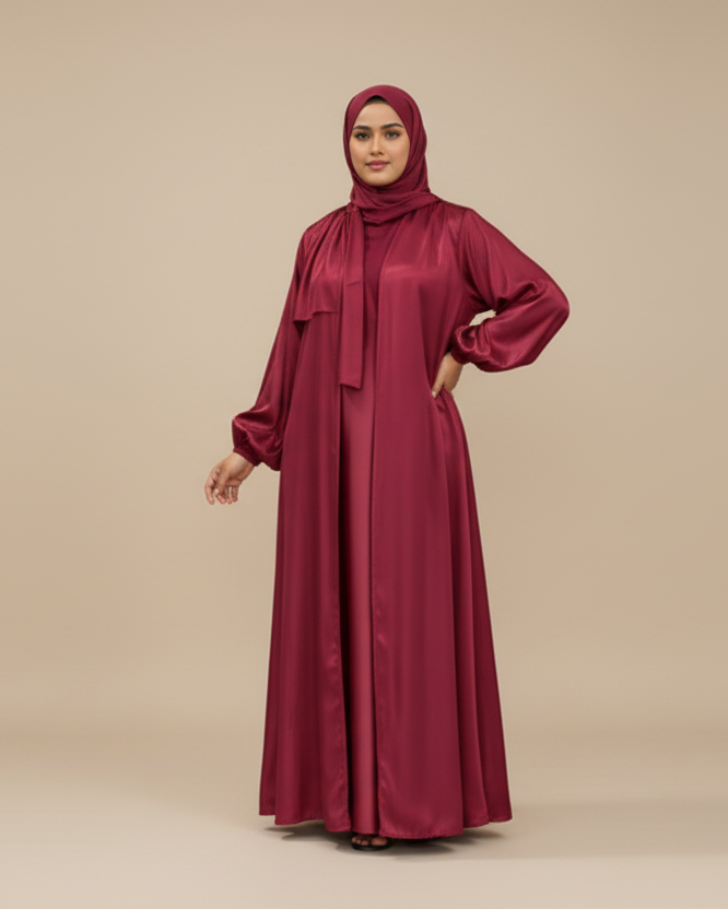 Rose Organza Abaya-Cherry