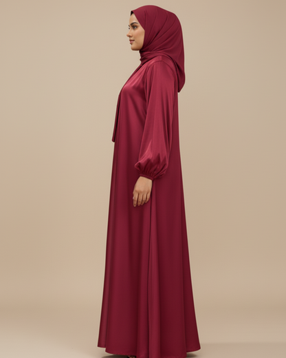 Rose Organza Abaya-Cherry