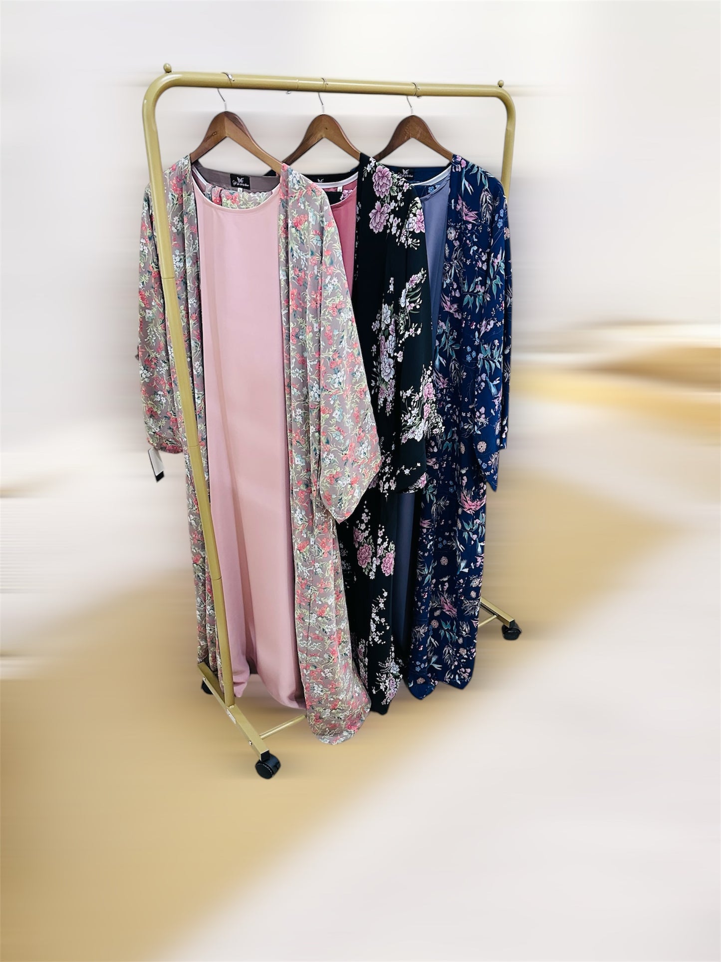 Printed Floral Abaya- Peach/Pink