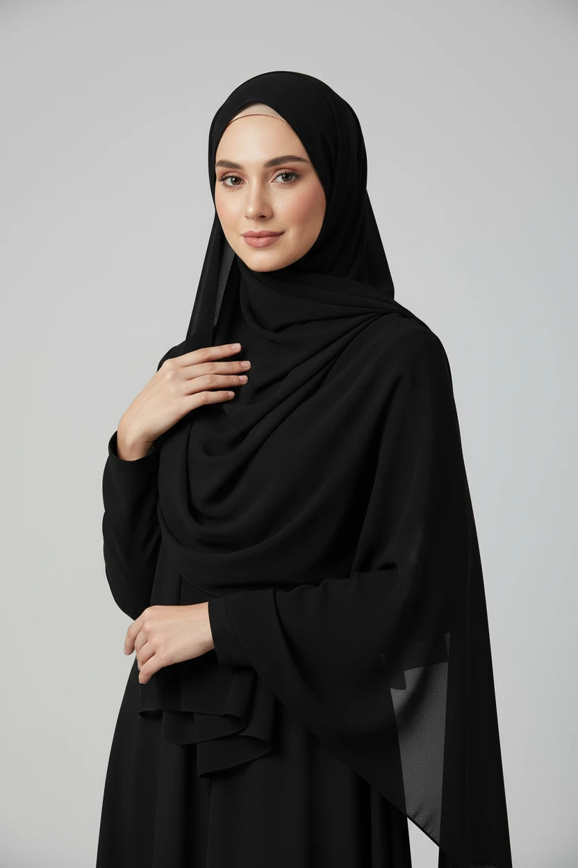 Beautiful Black Classic Chiffon Hijab